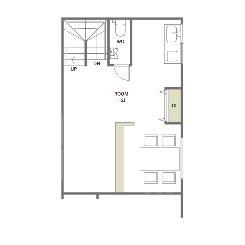 和光ホームズ 注文事業部 【大阪市｜事務所兼住宅｜間取り】歴史ある住吉の風景に際立つ、街の財産になるような佇まいで実現の間取り図（1LDK）２階