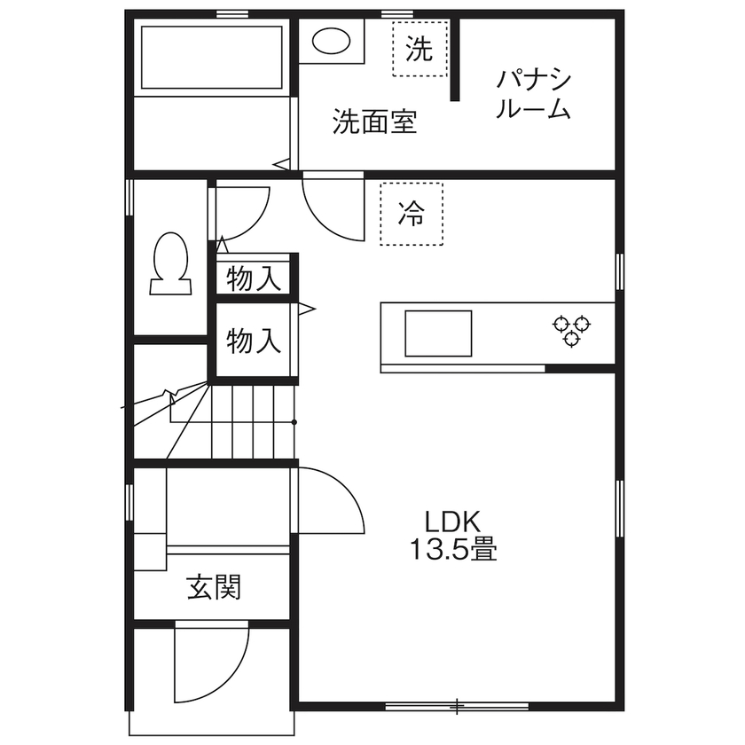 Rico Life. 久喜店 【1098万円│25坪│間取り図あり】白を基調とした明るい空間で家族団らん！省エネ住宅で家計負担を軽減の間取り図（3LDK）1階