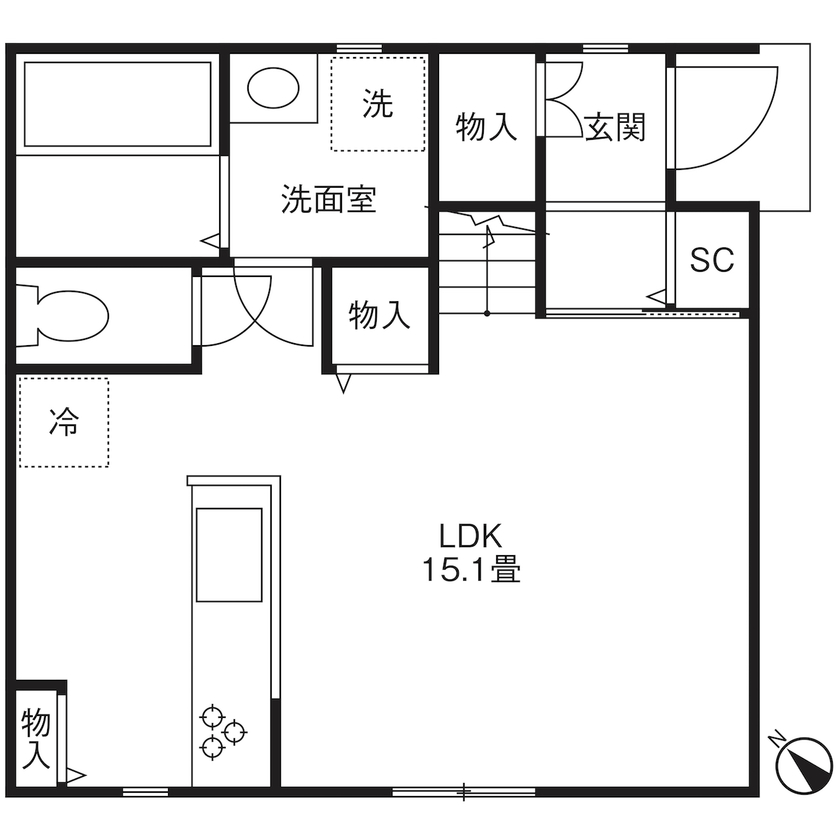 Rico Life. 久喜店 【～1499万円｜24.2坪｜間取り図あり】低予算で希望の家を建築。太陽光発電で家計も大助かりの間取り図（3LDK）1階