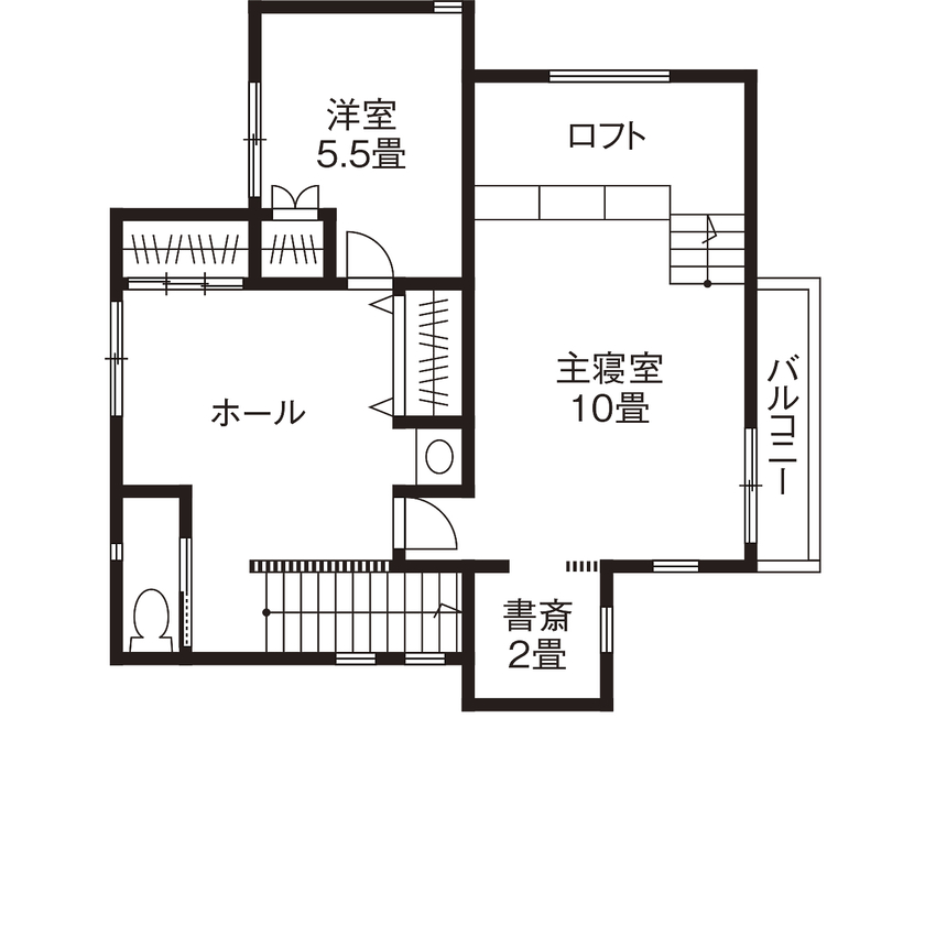 【神奈川の家づくり】セントラルホーム 【UA値0.35／相模原市／床暖房／ZEH】大空間も暖かい！性能まで妥協しないデザイン住宅の間取り図（2LDK＋書斎）2階