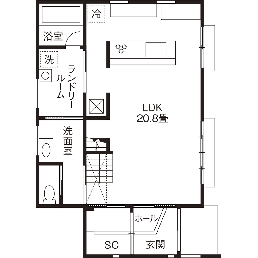 【神奈川の家づくり】セントラルホーム 【UA値0.35／相模原市／2000万円台】高気密・高断熱・ZEH対応の性能とスムーズなプランニングが決め手の間取り図（3LDK）1階