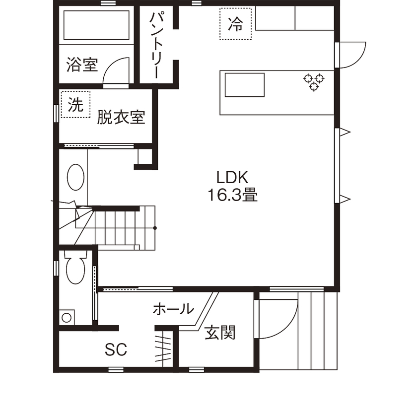 【神奈川の家づくり】セントラルホーム 【UA値0.33／多摩市／2000万円台】冬の寒さにもう悩まない！限られた敷地でもゆったり暮らす家の間取り図（3LDK＋ロフト）1階
