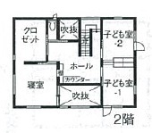 渡部製作所 【札幌市/薪ストーブ/】ヒバに赤松、真壁の吹抜け 樹齢千年の森の中を旅する家の間取り図null2階