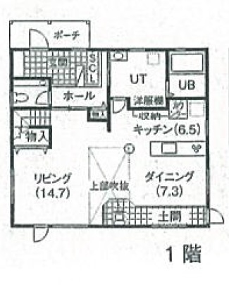 渡部製作所 【平取町/土間/ロフト/薪ストーブ】専属大工の手仕事の美しさで農家の安らぎを叶えたムクの家の間取り図（3LDK+ロフト）1階