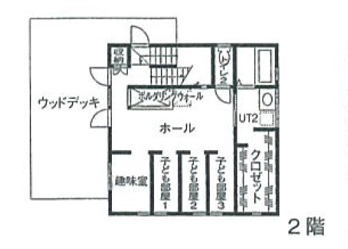 渡部製作所 【浦河町/土間/ロフト/薪ストーブ/ボルダリングウォール】いちご農家の暮らしを助ける「通り土間のある家」の間取り図（5LDK+ロフト+WD）2階