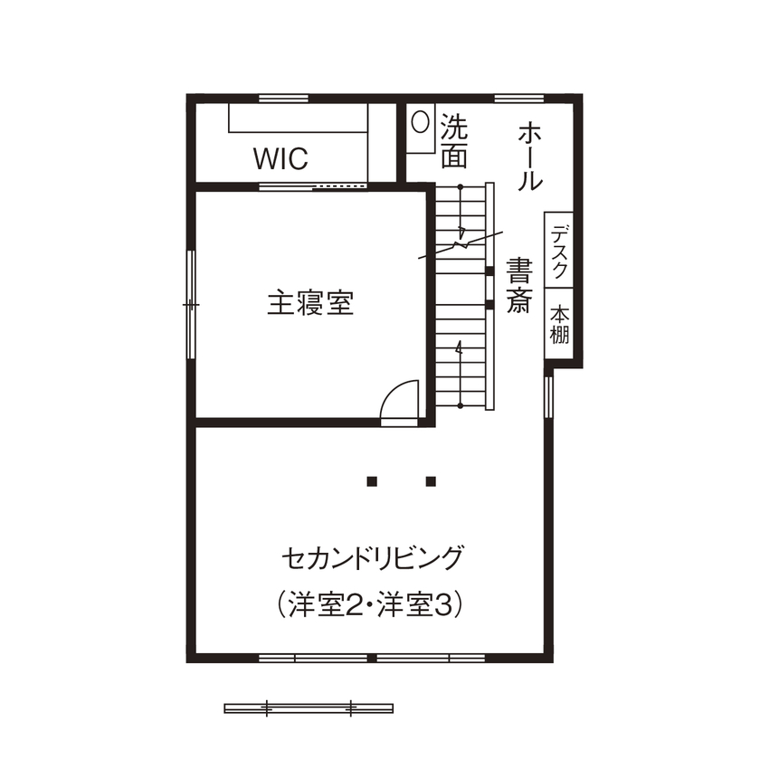 渡部製作所 【江別市/二世帯住宅/アウトドア】薪ストーブとレンガの温もりあったか家キャンプが楽しい家の間取り図（4LDK+ロフト）2階
