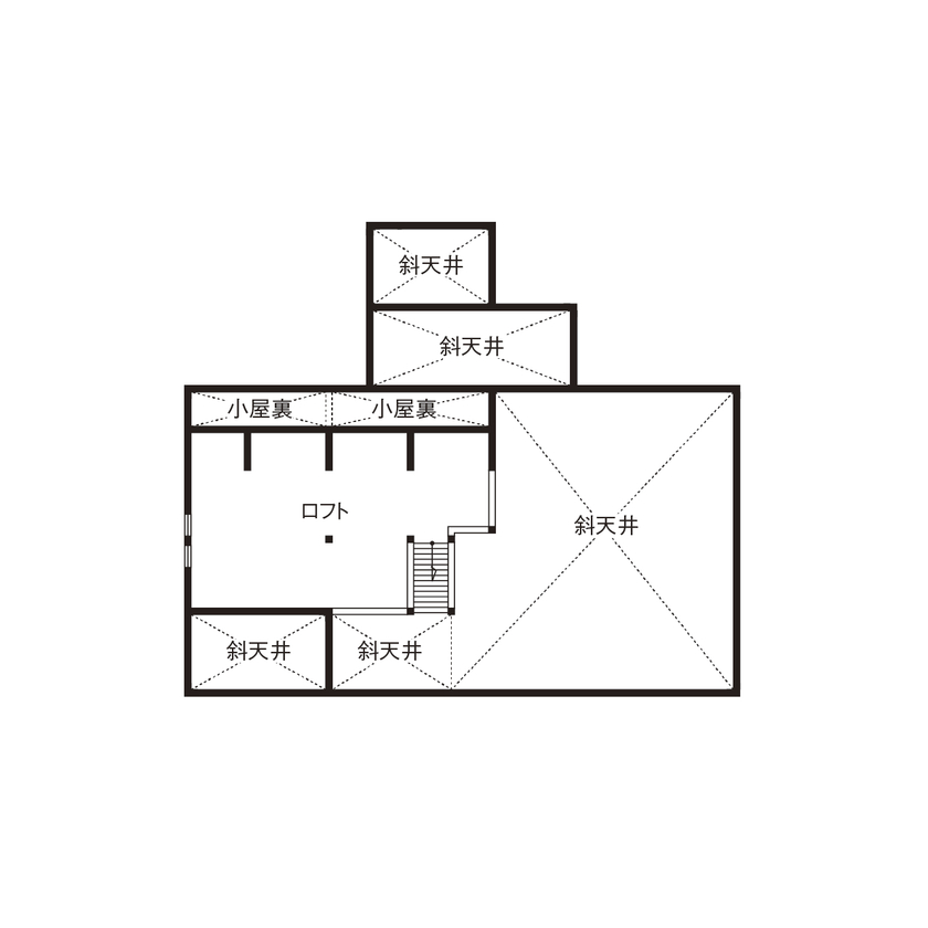 渡部製作所 【平屋/薪ストーブ/ロフト】海の見える南国ヴィラ風の平屋の間取り図（1LDK+ロフト）ロフト