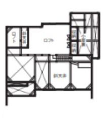 渡部製作所 【3000万円台/間取図/日高町/無垢材/平屋】おおらかな自然に抱かれた、薪ストーブと珈琲を愉しむ平屋の間取り図（2LDK）ロフト