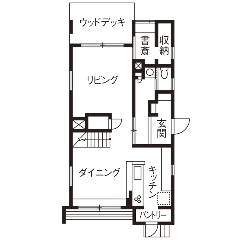 一級建築士事務所　フクダ・ロングライフデザイン 【神戸市/SE構法/ZEH/パッシブデザイン】豊かな自然を取り込み、四季を快適に。2000万円台で建てた家の間取り図（3LDK）1階