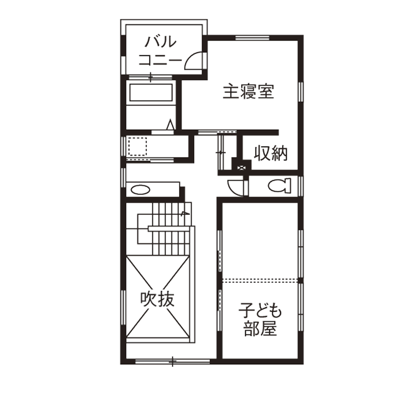 一級建築士事務所　フクダ・ロングライフデザイン 【神戸市/SE構法/ZEH/パッシブデザイン】豊かな自然を取り込み、四季を快適に。2000万円台で建てた家の間取り図（3LDK）2階