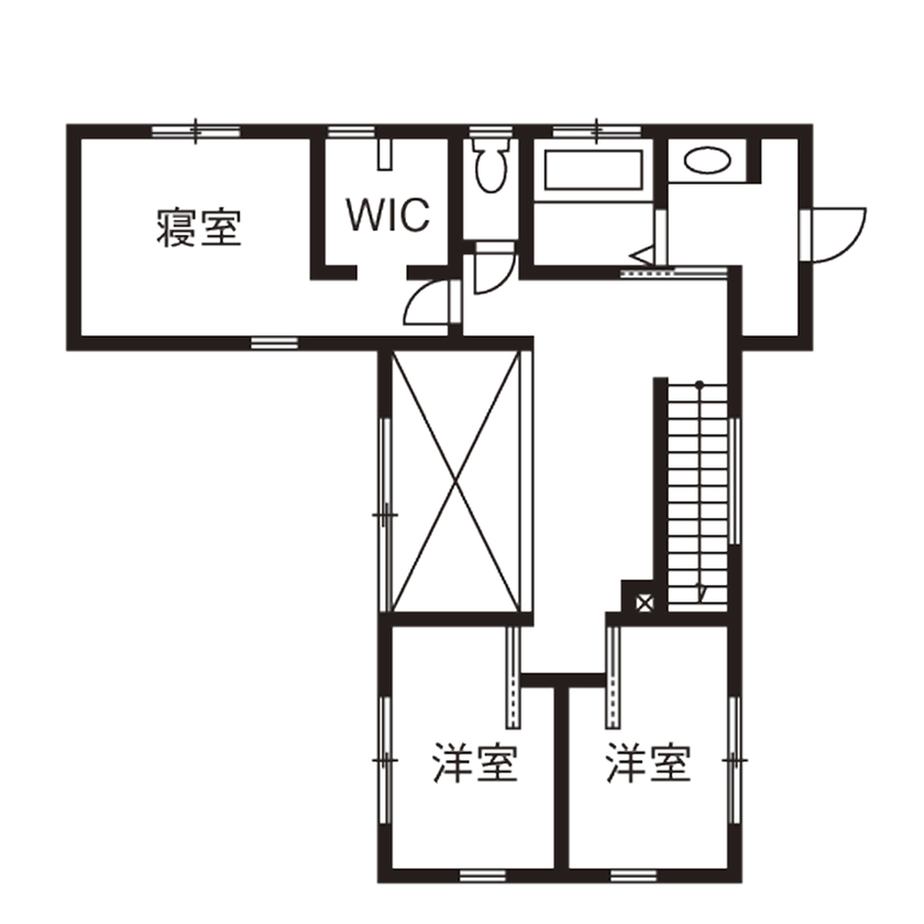 一級建築士事務所　フクダ・ロングライフデザイン 【池田市/パッシブデザイン/床下冷暖房/SE構法/オシャレ/間取り有】庭と一体化した造園家の住まい。の間取り図（4LDK）2階