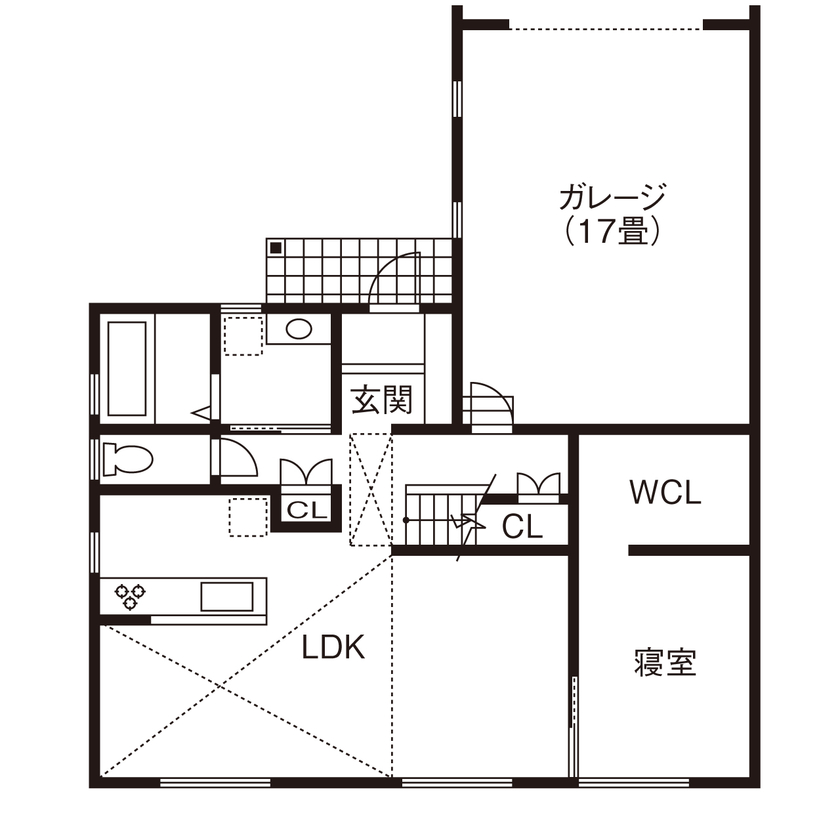 フィデア 【間取図有｜2000～2499万円｜ガレージ｜本棚】子育ても車も読書も楽しい、こだわりのガレージハウスの間取り図（3LDK）1階