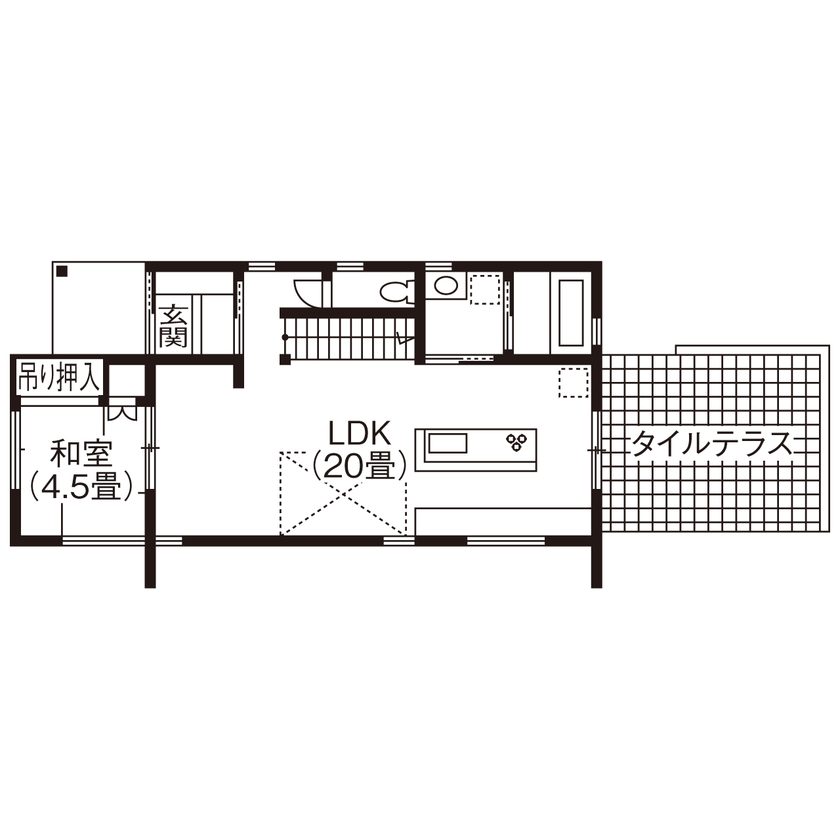 フィデア 【間取図有｜2000～2999万円｜スケルトン階段｜木の温かみ｜吹抜】横長の敷地を巧みに活用した理想の住まいの間取り図（2LDK＋フリースペース）1階