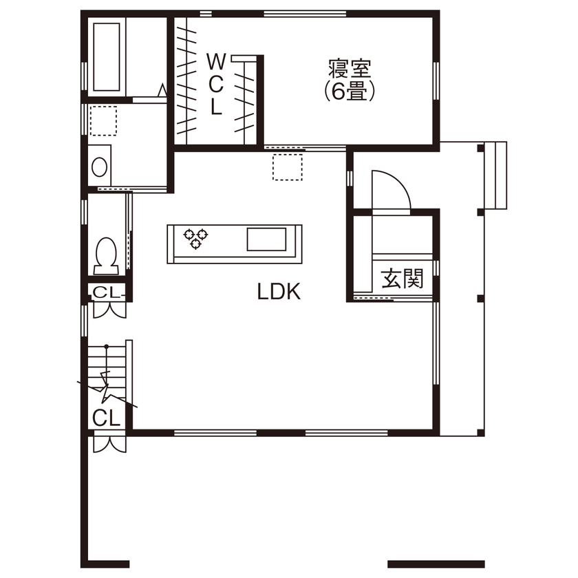 フィデア 【間取図有｜2000～2499万円｜木のデザイン｜カーライフ】広々とした吹抜で一体感を楽しむ片流れ屋根の家の間取り図（2LDK）1階