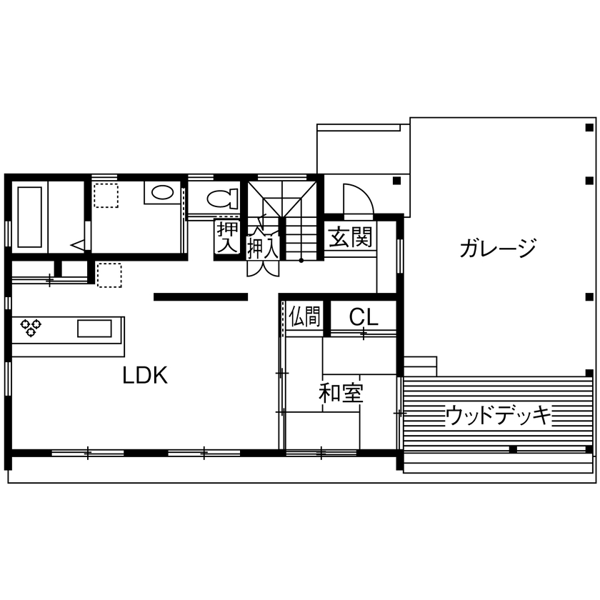 フィデア 【間取図有｜3130万円｜ガレージハウス｜ウッドデッキ】ガレージとウッドデッキのＷ効果で、生活が豊かにの間取り図（4LDK）1階
