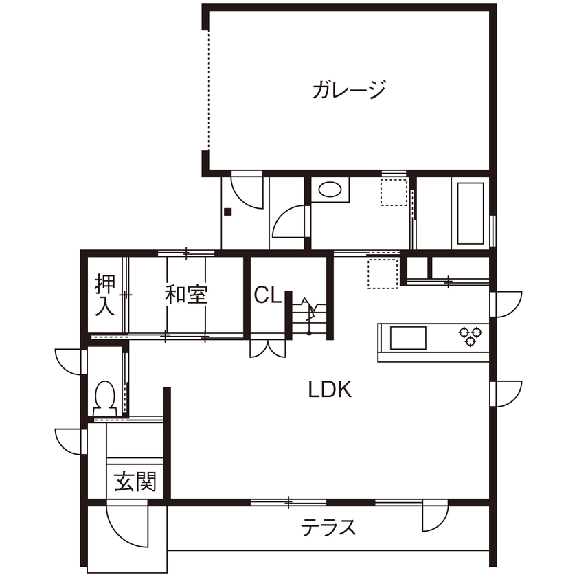 フィデア 【間取図有｜2217万円｜ガレージハウス｜造作家具】「変形土地＋設計力」見事な予算管理で実現した家の間取り図（4LDK）1階