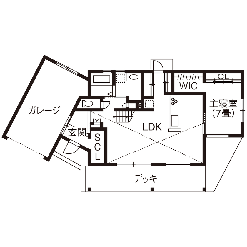 フィデア 【間取図有｜2925万円｜ガレージハウス｜吹抜け｜オープン階段】パパも、家族も、愛車も満足の家の間取り図（3LDK）1階