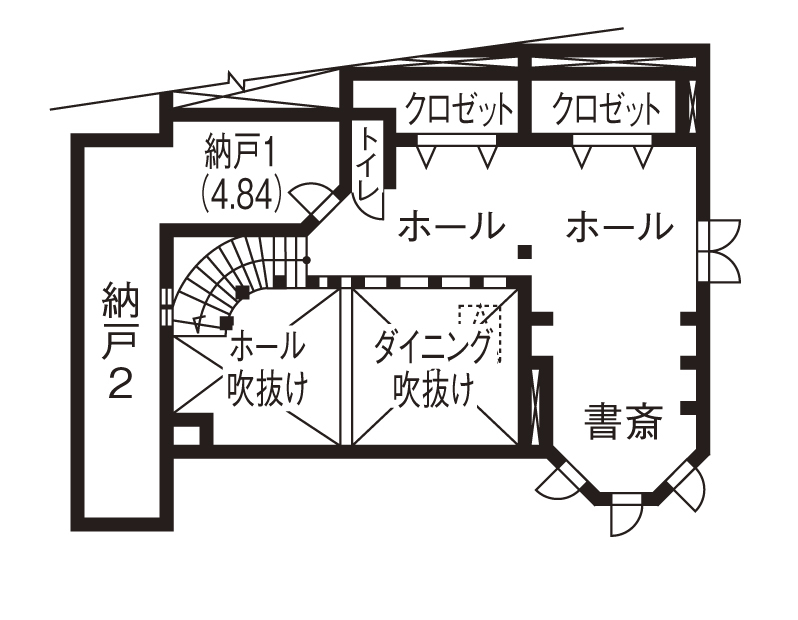 セルコホーム 【50坪台|間取り|ビルトインガレージ】2階まで伸びやかに繋がる大空間が開放的なリゾート風の住まいの間取り図（1LDK）2階