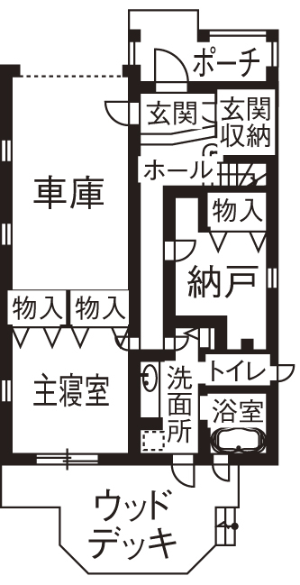 セルコホーム 【40坪台|間取り|ビルトインガレージ】明るさとプライバシーを確保した2階LDK。趣味を楽しむガレージハウスの間取り図（4LDK）1階