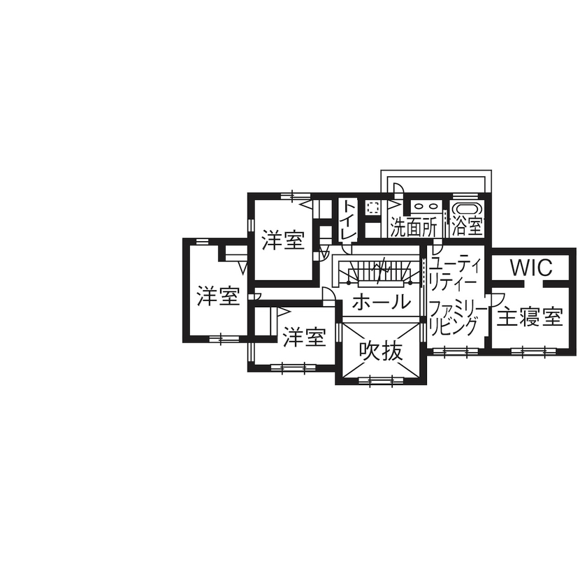 セルコホーム 【50坪台|間取り|吹き抜け】毎日がホテル住まいをテーマにシンプルで暮らしやすいインナーガレージハウスの間取り図（5K以上）２階