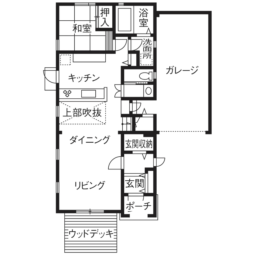 セルコホーム 【2000万円台|40坪台|間取り】愛車を楽しむガレージやアイランドキッチンで夫婦それぞれが毎日を楽しむ家の間取り図（3LDK）１階