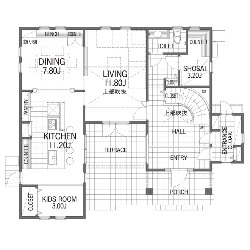 セルコホーム 【50坪台|間取り|ビルトインガレージ|中庭】ゴージャスなホテルを思わせる優美で瀟洒な住まいの間取り図（3LDK）1階