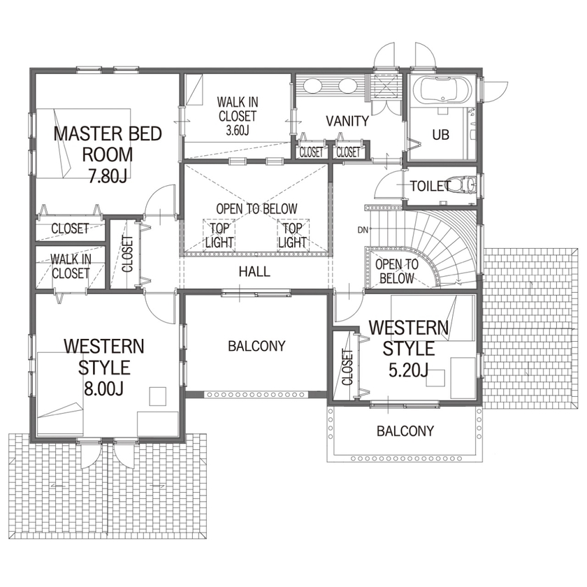 セルコホーム 【50坪台|間取り|ビルトインガレージ|中庭】ゴージャスなホテルを思わせる優美で瀟洒な住まいの間取り図（3LDK）2階