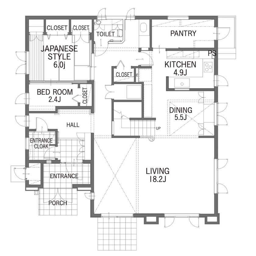 セルコホーム 【50坪台|間取り】吹き抜けのある大空間リビングでグランドピアノの音色が響く、優雅で開放的な住まいの間取り図（4LDK）1階