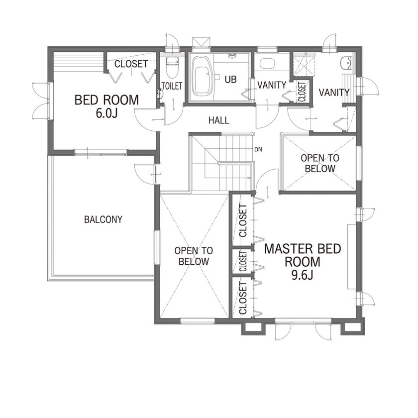 セルコホーム 【50坪台|間取り】吹き抜けのある大空間リビングでグランドピアノの音色が響く、優雅で開放的な住まいの間取り図（4LDK）2階