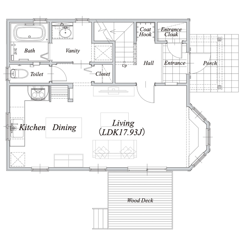 セルコホーム 【30坪台|間取り】海外ドラマや映画の印象的なシーンを生かした、明るく居心地の良い住まいの間取り図（4LDK）1階