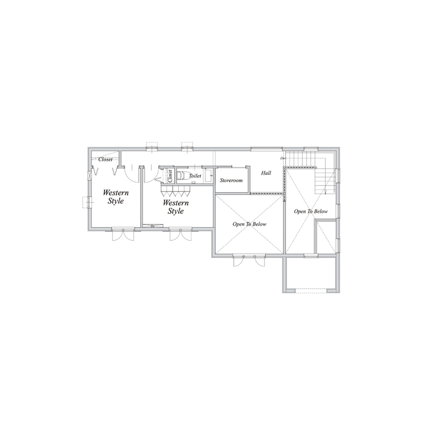 セルコホーム 【50坪台|間取り|ビルトインガレージ|吹き抜け】大自然の借景を取り込む。海外の高原リゾートのような家の間取り図（4LDK）2階