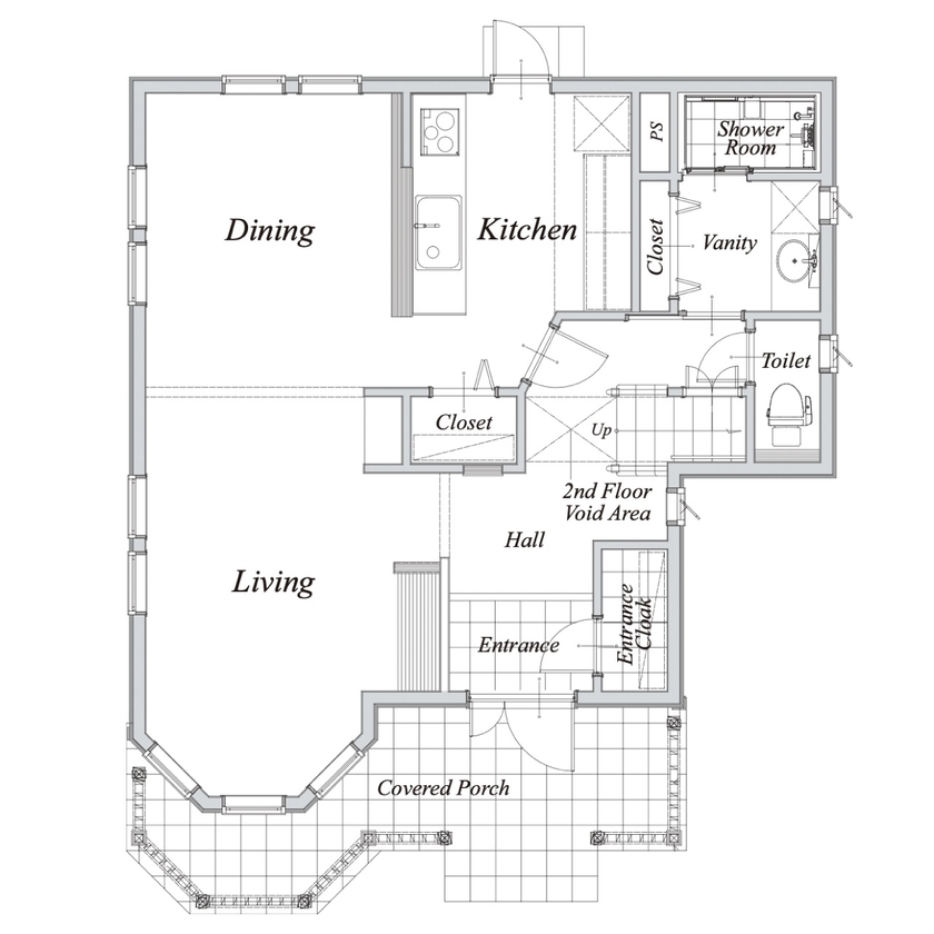 セルコホーム 【30坪台|間取り|書斎|アメリカンスタイル】大好きなモノに囲まれて過ごす、居心地の良いマイホームの間取り図（2LDK）1階