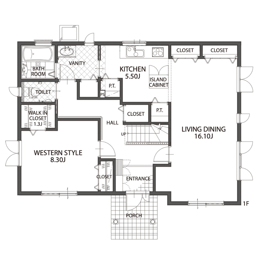セルコホーム 【50坪台|間取り|三世帯住宅】三世帯それぞれが快適に暮らす、家事ラク＋回遊動線に配慮した洋風の住まいの間取り図（4LDK）1階