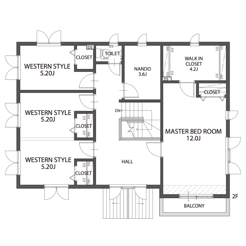 セルコホーム 【50坪台|間取り|三世帯住宅】三世帯それぞれが快適に暮らす、家事ラク＋回遊動線に配慮した洋風の住まいの間取り図（4LDK）2階