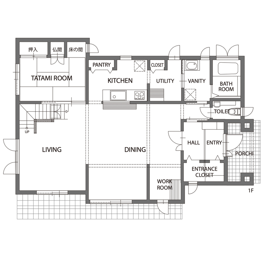 セルコホーム 【50坪台|間取り|吹き抜け】シャンデリアが良く映える、ヨーロピアンテイストの上質な住まいの間取り図（4LDK）1階