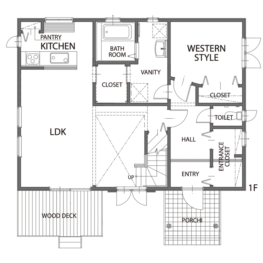 セルコホーム 【40坪台|間取り】たっぷりの無垢材で温もりを感じる。「レンガの外壁と大きな三角屋根」の夢を叶えた家の間取り図（4LDK）1階
