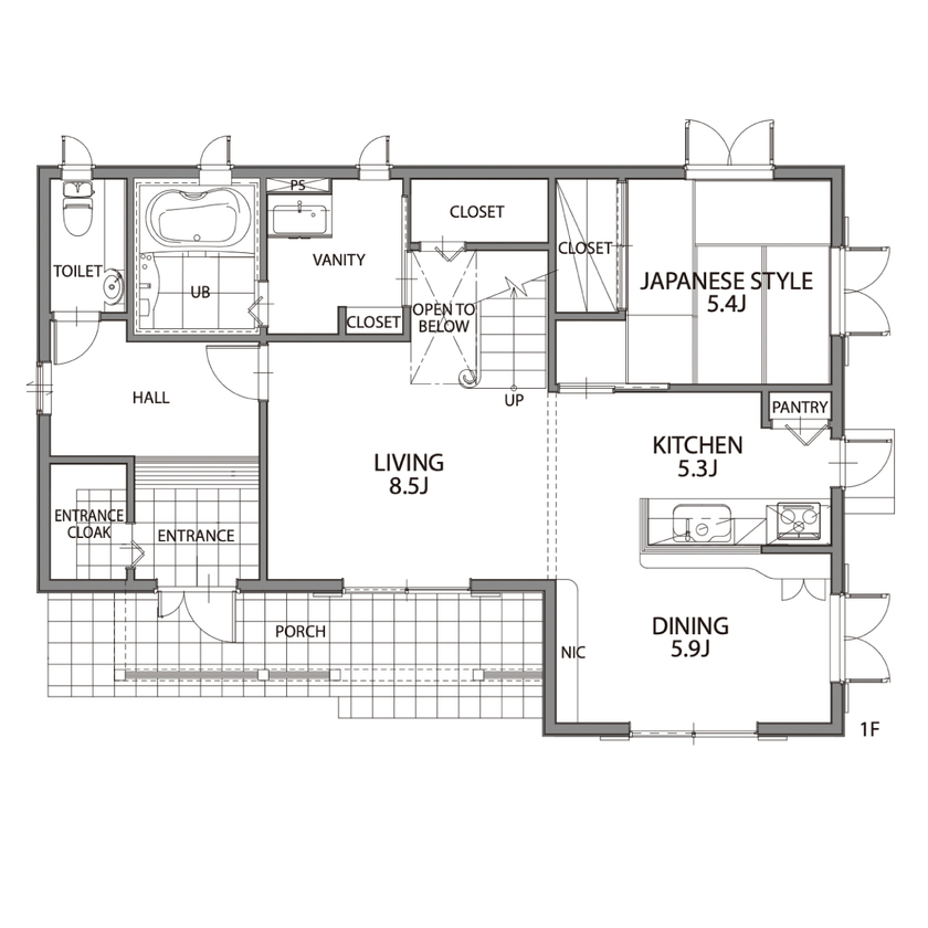セルコホーム 【40坪台|間取り|収納充実】憧れの大きなガレージで愛車を楽しむ、アーリーアメリカンテイストの住まいの間取り図（4LDK）1階