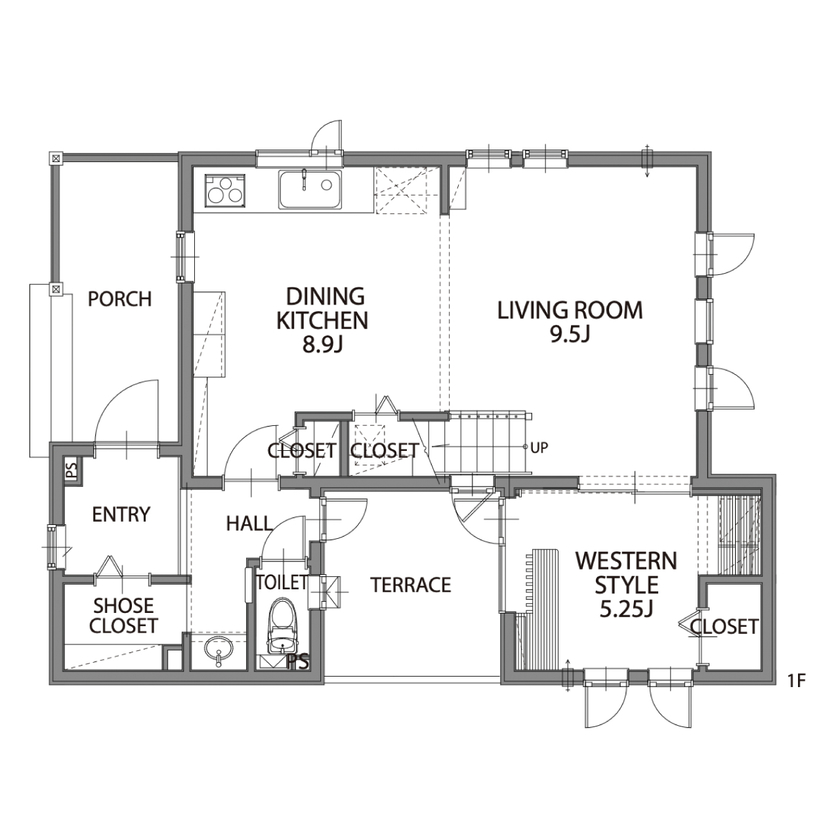 セルコホーム 【30坪台|間取り|無垢材】三角屋根の外観が可愛らしい、中庭でBBQを楽しめるナチュラルな住まいの間取り図（3LDK）1階