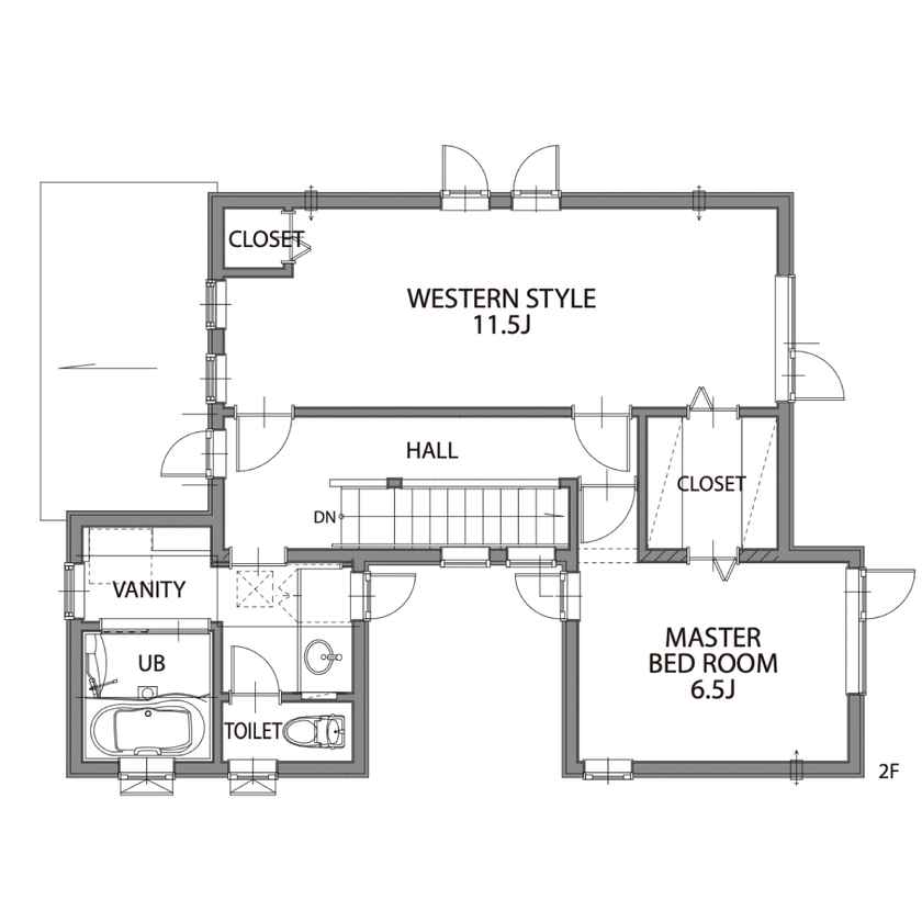 セルコホーム 【30坪台|間取り|無垢材】三角屋根の外観が可愛らしい、中庭でBBQを楽しめるナチュラルな住まいの間取り図（3LDK）2階