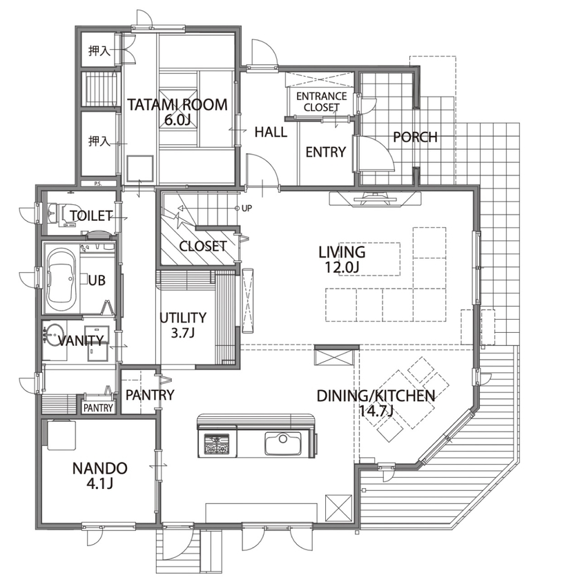 セルコホーム 【50坪台|間取り】「森の中の魔女の家」をイメージ。将来を見据えた、家族の絆を育む明るい住まいの間取り図（4LDK）1階
