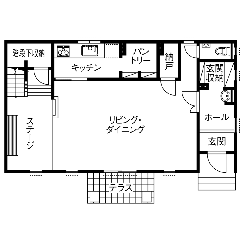 セルコホーム 【2500万円～2999万円／北米テイスト／間取図】人生を楽しみ、豊かにするためのステージとしての住まいの間取り図（3LDK）1階