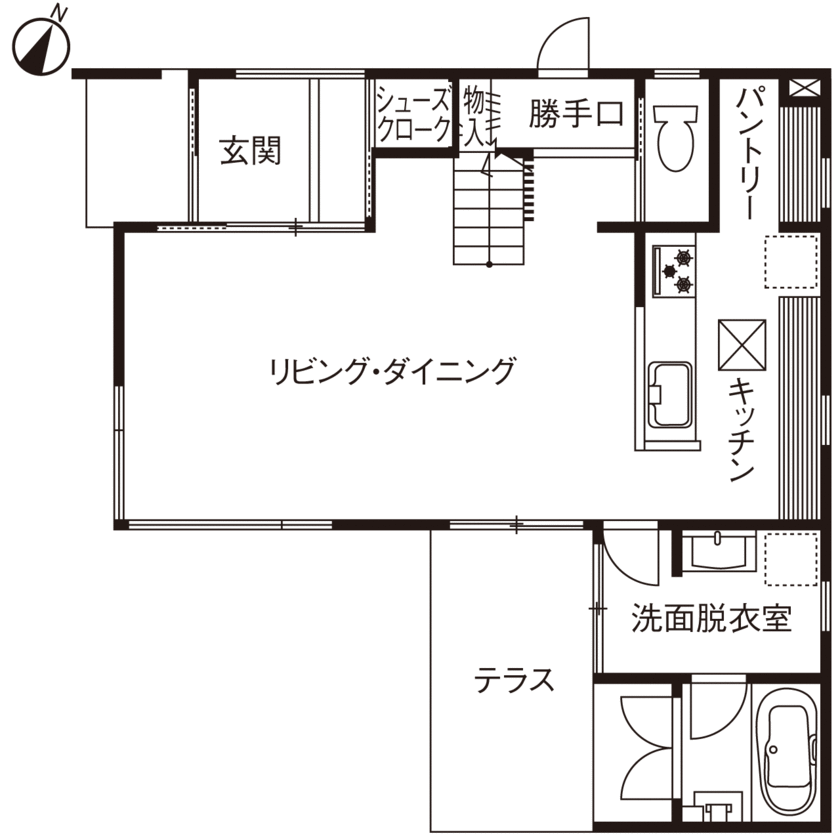 ポウハウス一級建築士事務所（ポラスグループ） 【2150万円/30坪/間取り図有】大工が選ぶ、木にこだわった和モダンの家。熟練職人による技巧も魅力の間取り図（2LDK）1階
