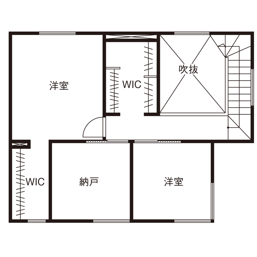 ポウハウス一級建築士事務所（ポラスグループ） 【2階建て/吹抜け/間取り図有】お気に入りのアンティーク家具が映える三角屋根の家の間取り図（2LDK）2階