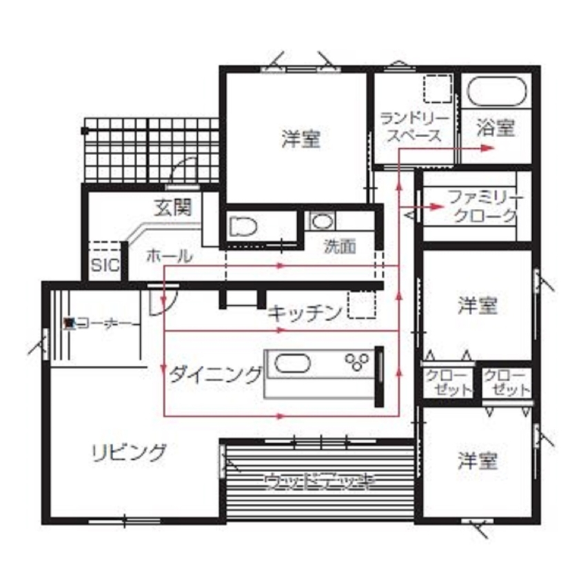 石井工務店 動線が繋がる暮らし。庭続きの平屋の間取り図（3LDK）1階