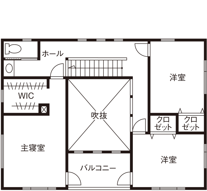 石井工務店 南国リゾートをイメージした吹き抜けリビングのある家の間取り図（4LDK）2階