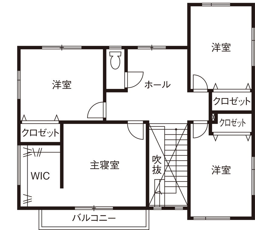 石井工務店 吹き抜けのあるリビング階段が魅力のモデルハウスのような住まいの間取り図（5K以上）2階