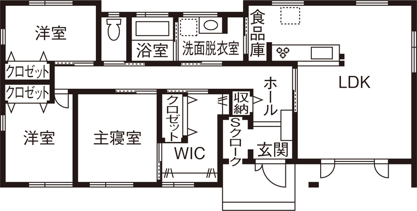 石井工務店 木目調のデザインで自然を感じる平屋の住まいの間取り図（3LDK）1階