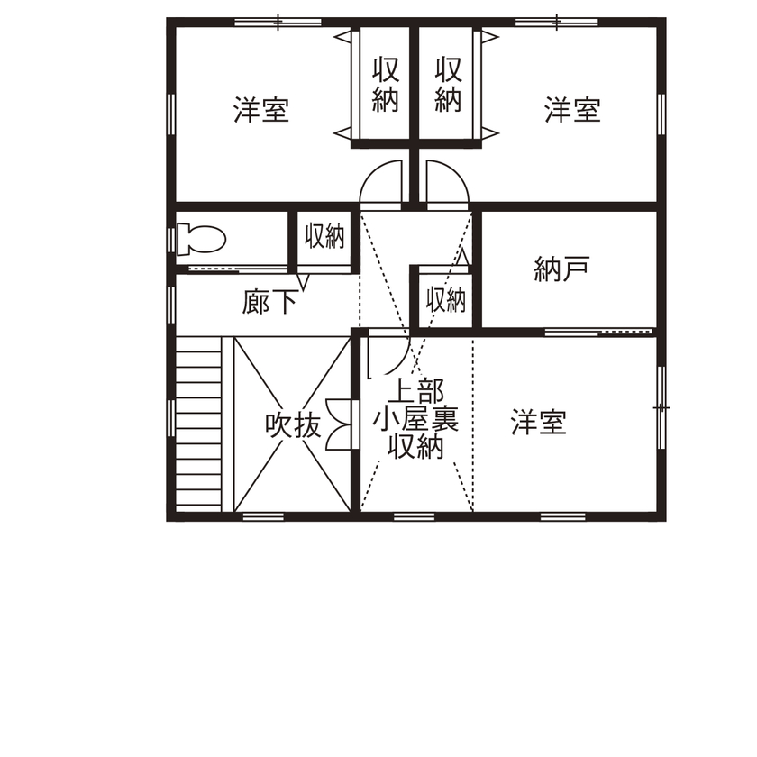 【イチケン】土地付き注文住宅のDigLife 【2000万円台/間取り図あり/4LDK/アメリカンハウス】これが土地付き注文住宅！総額が分かる安心感に大満足の間取り図（4LDK）２階