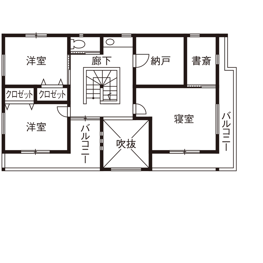 【イチケン】土地付き注文住宅のDigLife 【間取り図あり/秦野市/4LDK/ウッドデッキ】スピーディーな土地探し対応と、圧倒的な開放感に大満足の家！の間取り図（4LDK＋納戸＋書斎）２階
