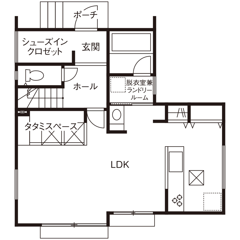 【イチケン】土地付き注文住宅のDigLife 【2000万円台/間取り図あり/多彩なアクセントウォール/3LDK】「他に見ない」オリーブの外壁は木目と相性◎の間取り図（3LDK）１階